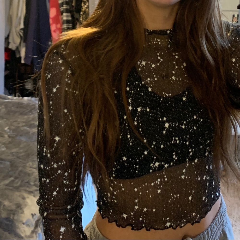 Sparkle mesh see-through shirt